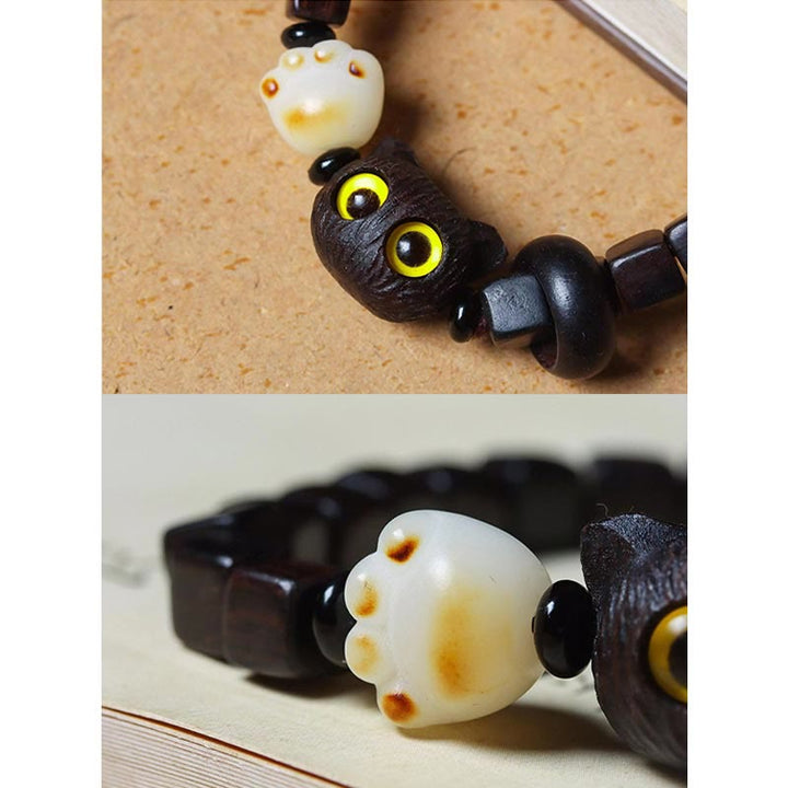 Buddha Stones Madera de ébano Lindo gato Bodhi Semilla Pata Garra Cuentas cuadradas Pulsera tranquila - image 6