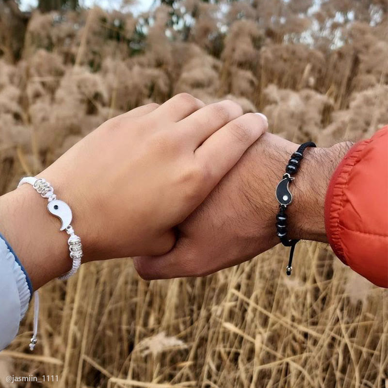 Pulsera de pareja de hematita Yin Yang, 2 piezas, Buddha Stones