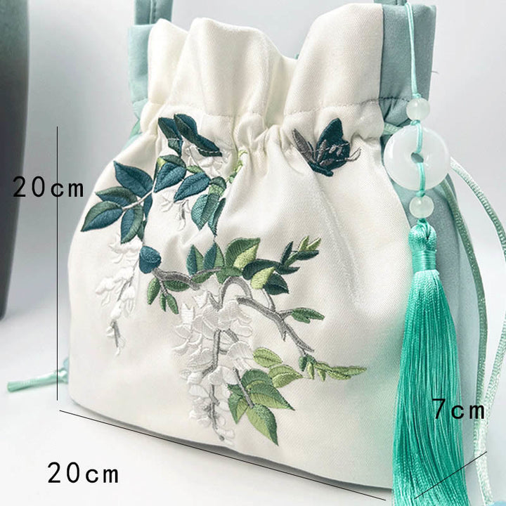 Buddha Stones Flores bordadas Wisteria Lily Algodón Lino Tote Bolso bandolera Bolso de hombro Bolso