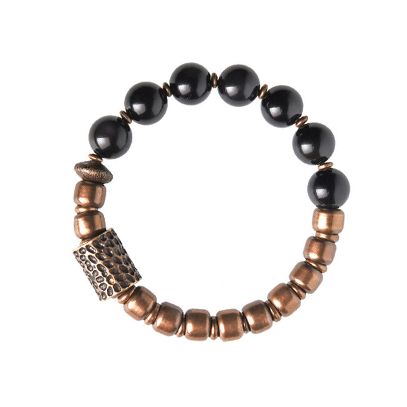 Buddha Stones, piedra de roca de Lava, obsidiana arcoíris, soporte de cobre, pulsera curativa