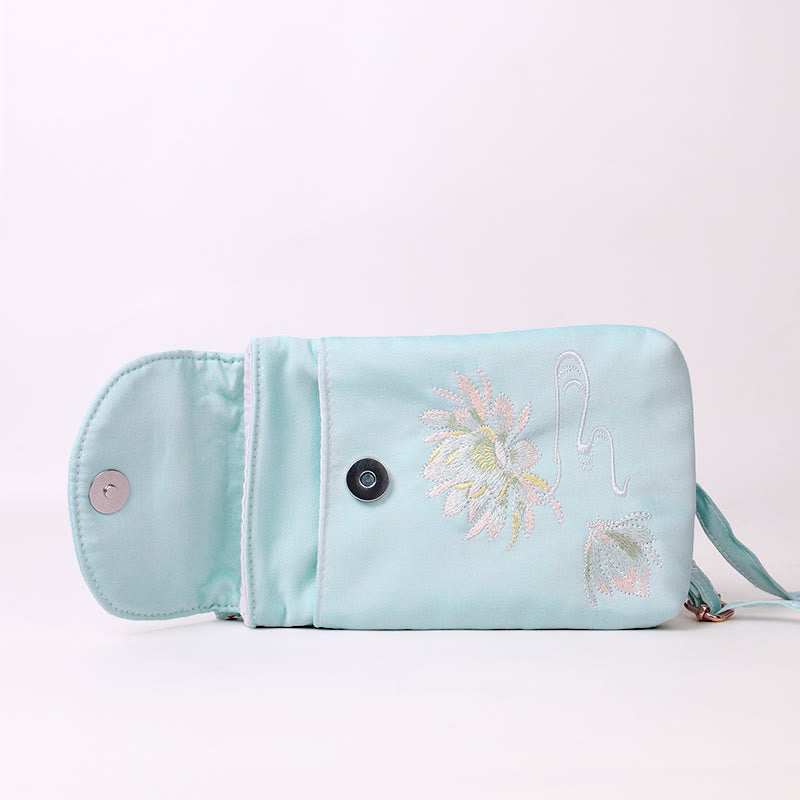 Bolso bandolera con flores bordadas pequeñas y Buddha Stones, bolso de hombro, bolso para móvil de doble capa