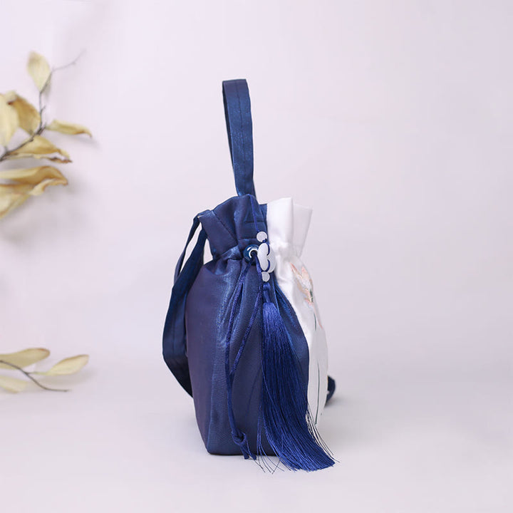Buddha Stones Bordadas Loto Koi Pez Grulla Camelia Algodón Lino Tote Bandolera Bolso Bandolera Bolso