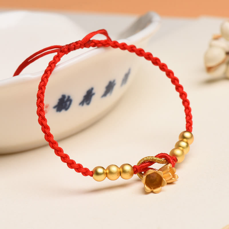 Pulsera trenzada de protección de la suerte con diseño de amuleto de flor de lirio de los valles hecha a mano con Buddha Stones