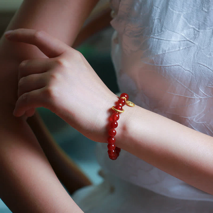 Pulsera de confianza con letras de bendición de ágata roja natural