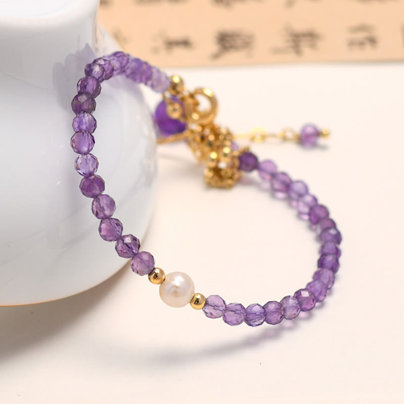 Pulsera de cadena de doble capa curativa con cristal de amatista chapada en oro de 14 quilates con Buddha Stones