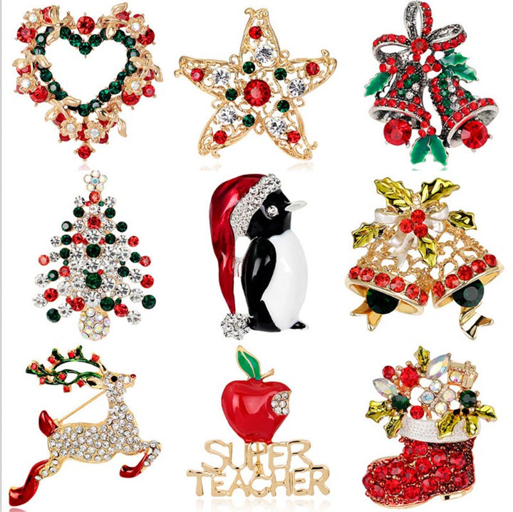 Broche navideño de cristal con diamantes de imitación multicolores