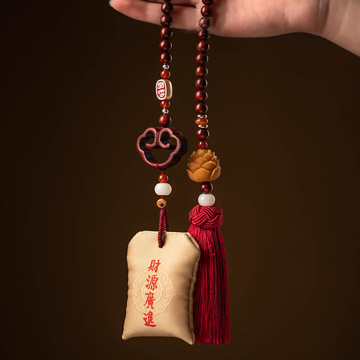Buddha Stones tibetanas, hoja pequeña, sándalo rojo, loto, cinabrio, bolsita de protección, borla, decoración colgante para coche
