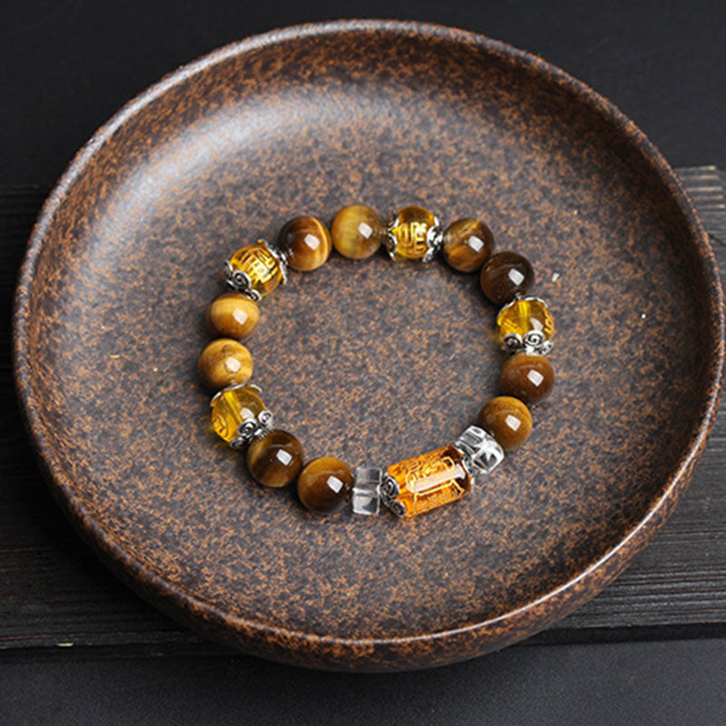 Pulsera de prosperidad y fortuna con cuentas de ojo de tigre y Buddha Stones