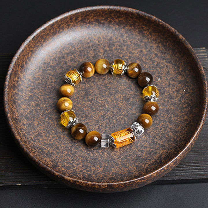 Pulsera de prosperidad y fortuna con cuentas de ojo de tigre y Buddha Stones