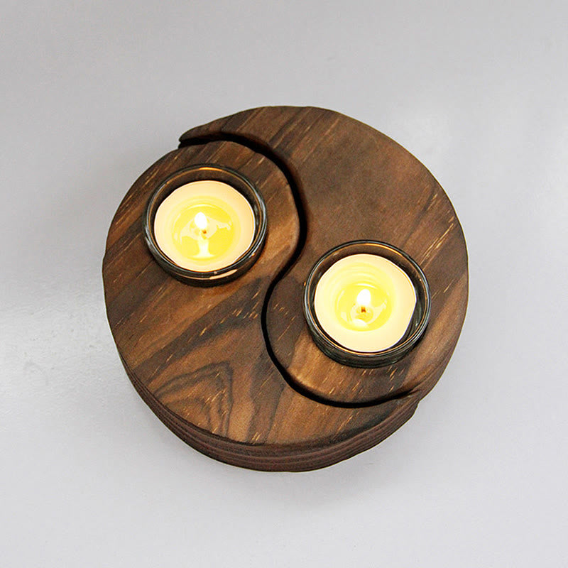 Portavelas de madera Yin Yang, artículos de uso para rituales de meditación