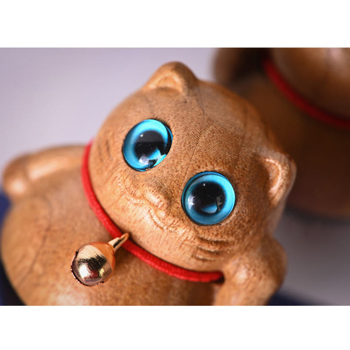 Buddha Stones Mini gato de la suerte gatito Phoebe Zhennan decoración de bendición de madera - image 20