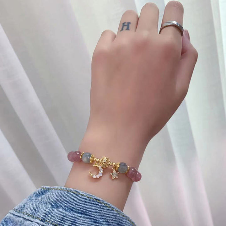 Pulsera de amor con Buddha Stones, cuarzo fresa, piedra lunar, luna, estrella - image 9