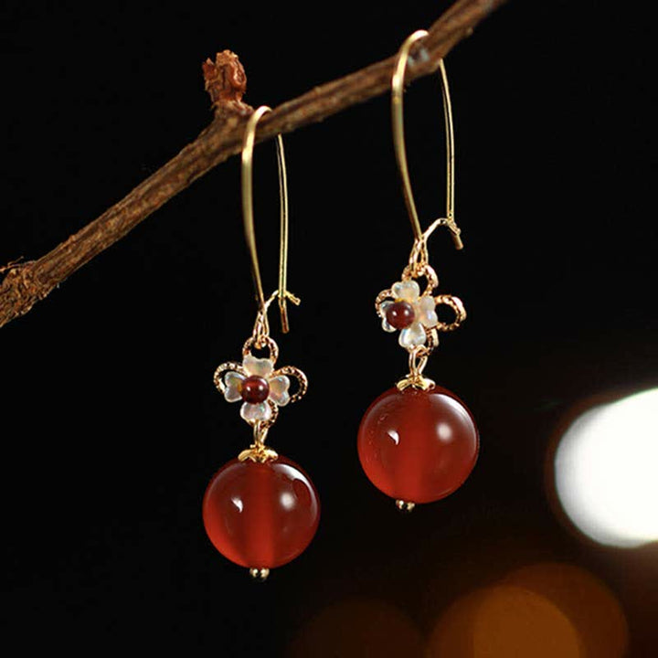 Pendientes de confianza con cuentas de flor de ágata roja de plata de ley 925 con Buddha Stones