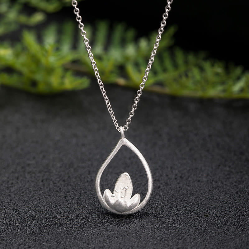 Colgante de collar con iluminación floral de flor de loto de plata de ley 925 con Buddha Stones - LOTO (Iluminación♥Nuevo comienzo) - image 1