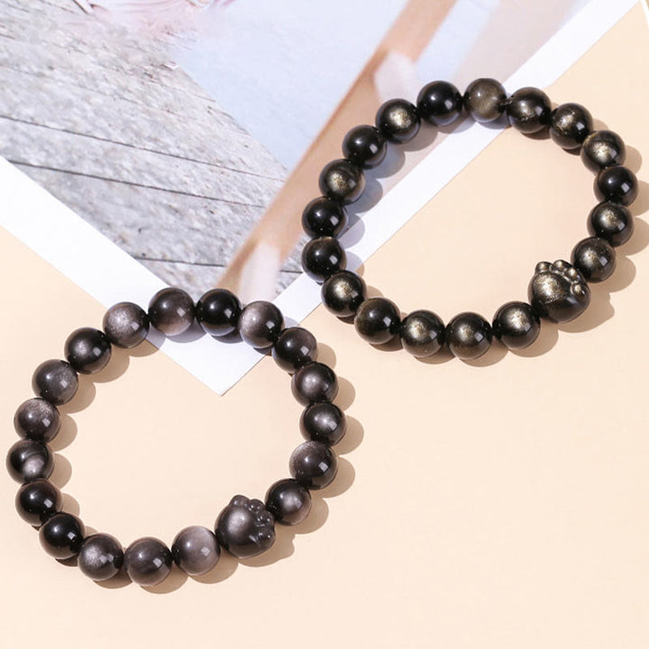 Buddha Stones Oro Natural Brillo Obsidiana Plata Brillo Obsidiana Linda Pata de Gato Garra Riqueza Pulsera - image 11