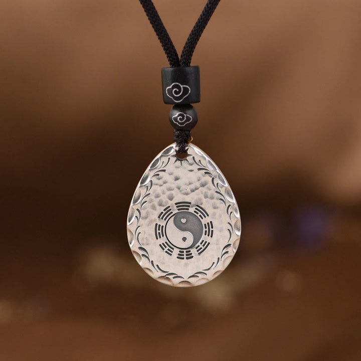 Buddha Stones Vintage Plata de Ley 999 Yin Yang Bagua diseño de gota de agua equilibrio armonía collar colgante - Plata de ley 999 - image 0
