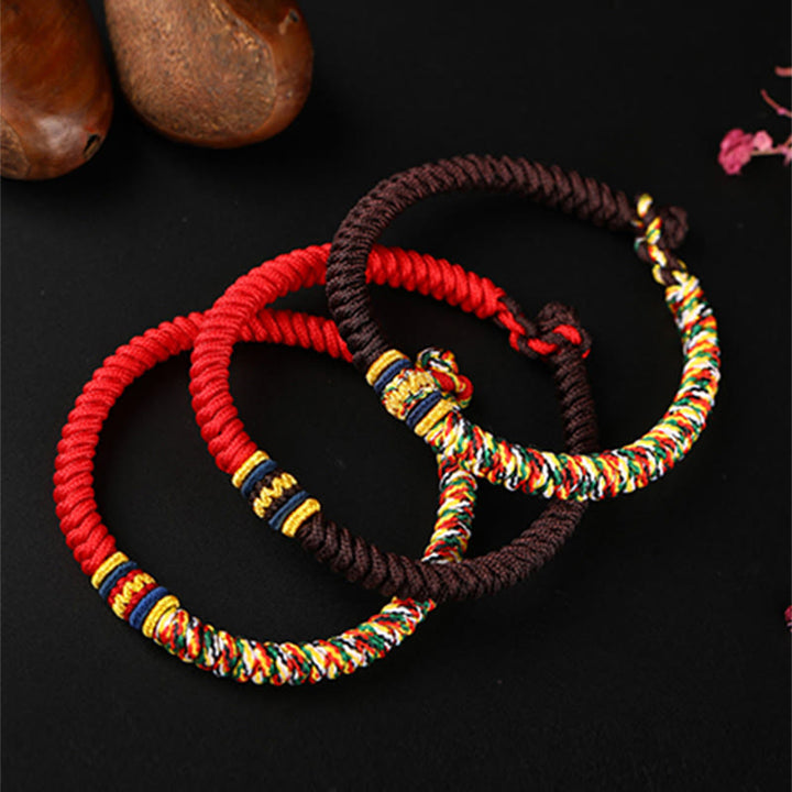 Pulsera de cuerda trenzada con nudo King Kong, hilo multicolor hecho a mano tibetano con Buddha Stones
