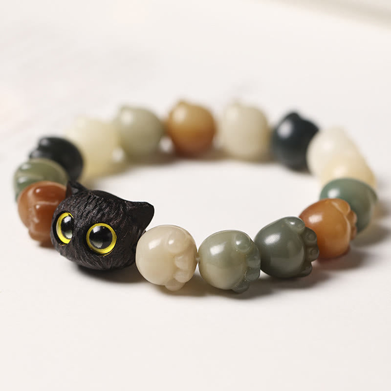 Pulsera de sabiduría de gato de la suerte, madera de ébano, semilla Bodhi Natural, Buddha Stones - image 2
