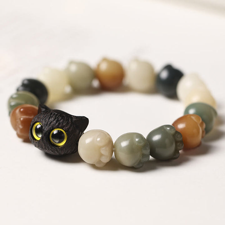 Pulsera de sabiduría de gato de la suerte, madera de ébano, semilla Bodhi Natural, Buddha Stones - image 2
