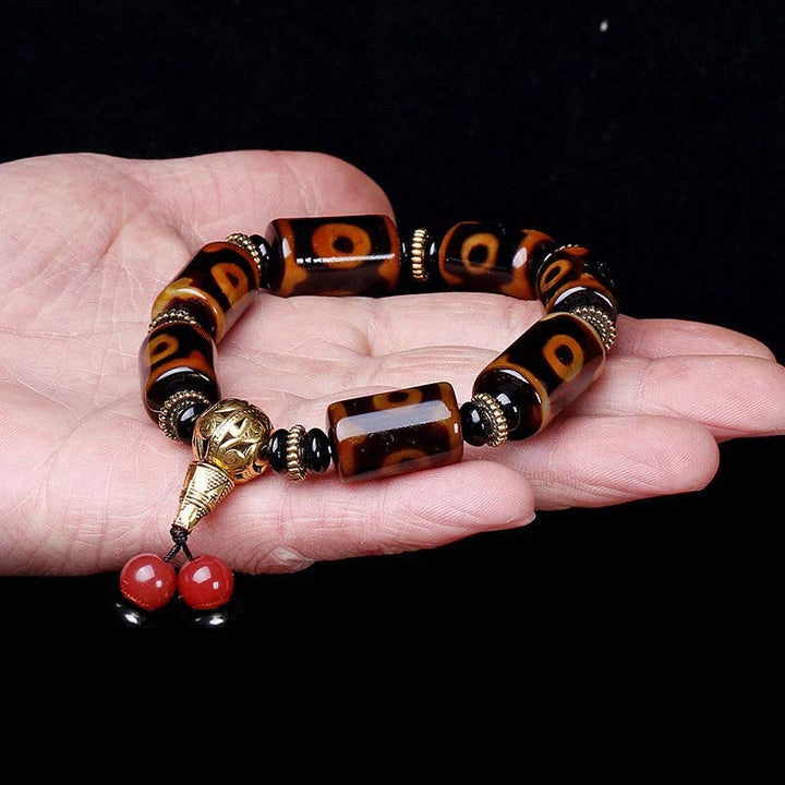 Pulsera con dijes de la fortuna, cuentas Dzi tibetanas de nueve ojos con Buddha Stones
