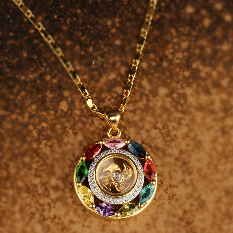 Buddha Stones colorido circón cobre riqueza suerte rotación pulsera collar colgante