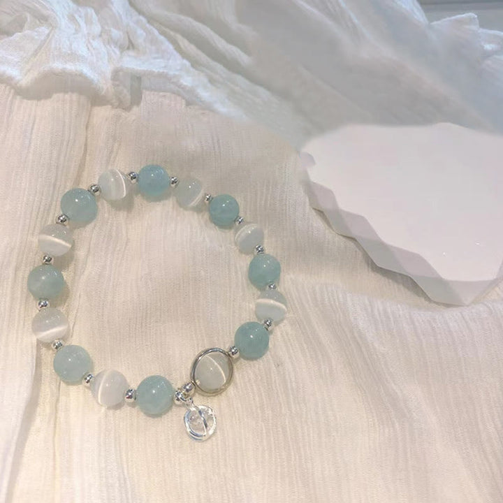 Pulsera con dije de soporte de aguamarina y ojo de gato de plata de ley 925 con Buddha Stones