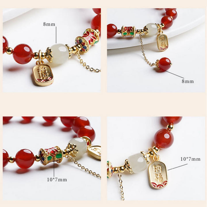 Pulsera con dijes de confianza con carácter de Jade Hetian de ágata roja Natural con Buddha Stones