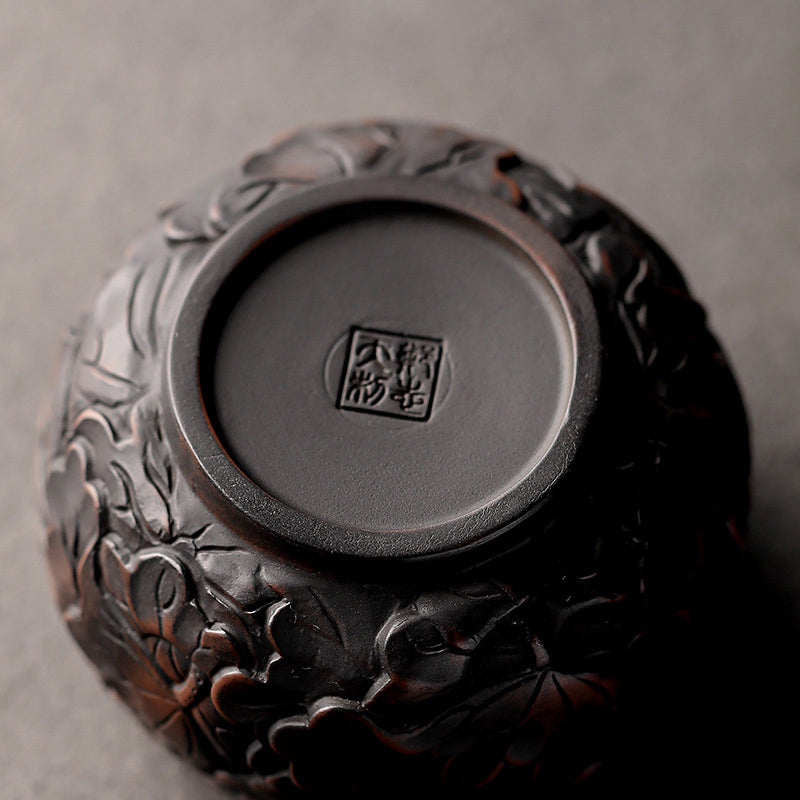 Buddha Stones, hoja de loto, paisaje de flores, dragón, taza de té de cerámica de bambú, tazón de taza de té de Kung Fu