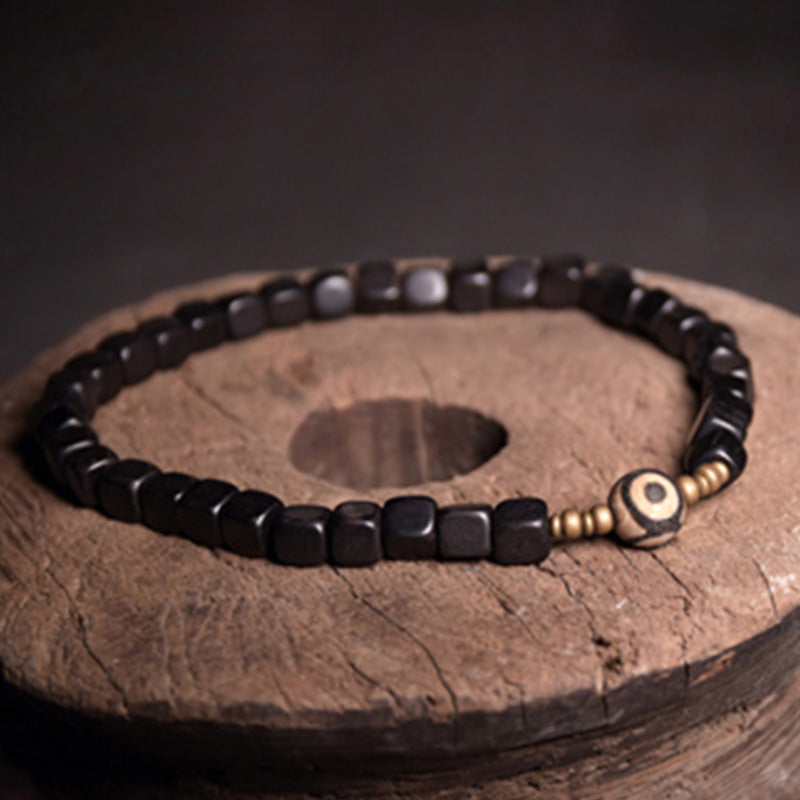 Pulsera de pareja de paz de cobre con cuentas Dzi de madera de ébano