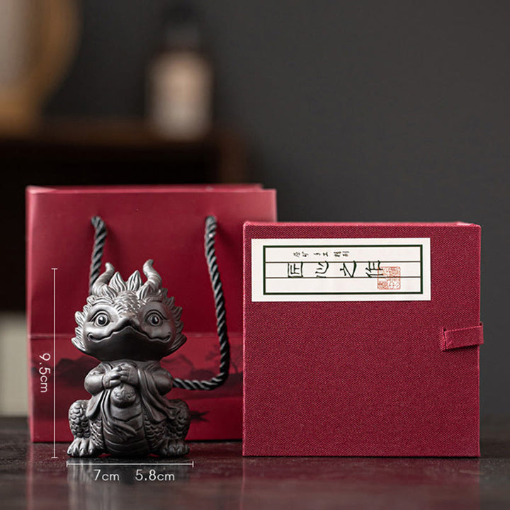 Buddha Stones, dragón de la suerte, riqueza, té, mascota, figura decorativa de arcilla púrpura, decoración - Pequeña niña dragón negra (caja de regalo) - image 25