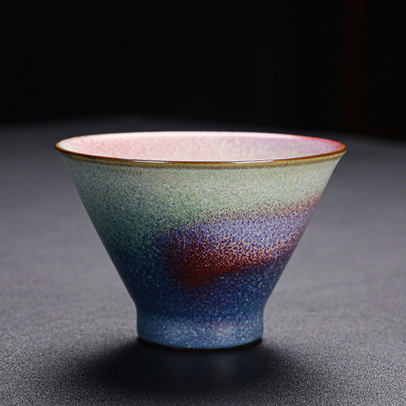 Taza de té de cerámica con cambio de horno degradado rojo Retro con Buddha Stones, taza de té de Kung Fu