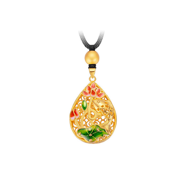 Buddha Stones Koi pez flor de loto hoja cobre suerte collar colgante - image 8