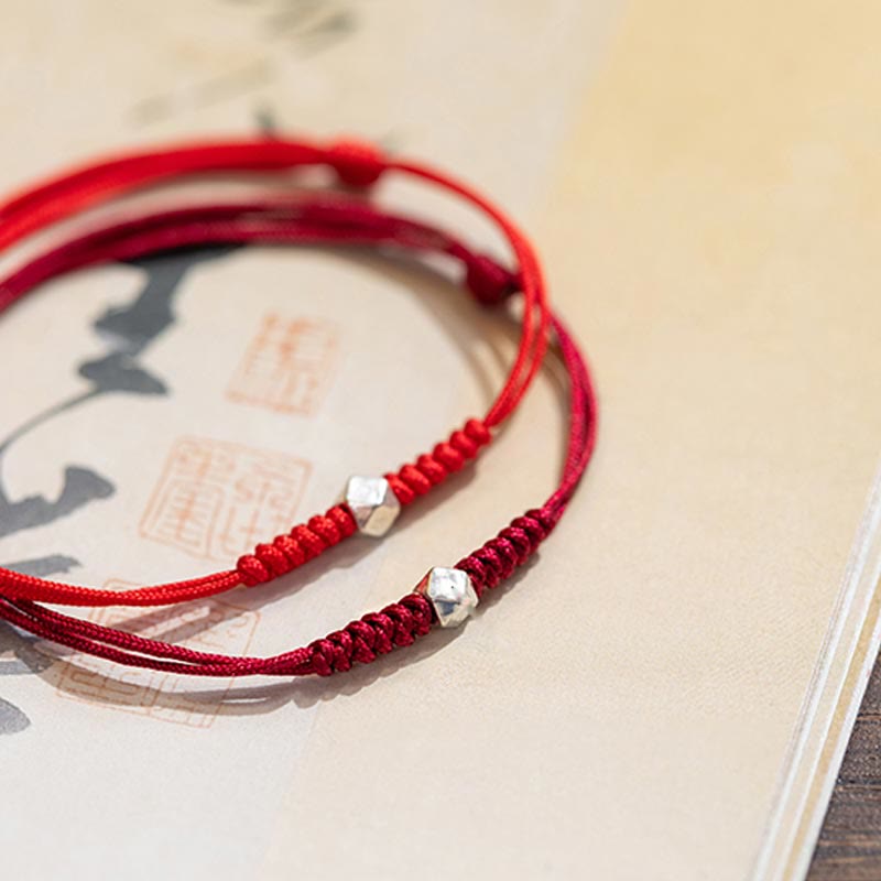 Pulsera trenzada de cordón fino rojo con cuentas de la suerte y Buddha Stones de plata de ley 925. - image 4