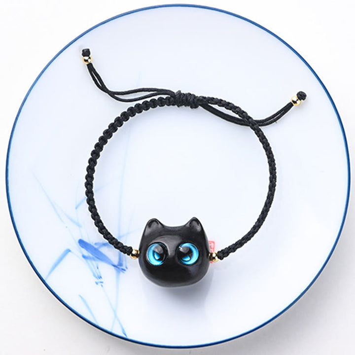 Pulsera trenzada con Buddha Stones, hoja pequeña, sándalo rojo, madera de ébano, cabeza de gato bonita, protección tranquila - image 12
