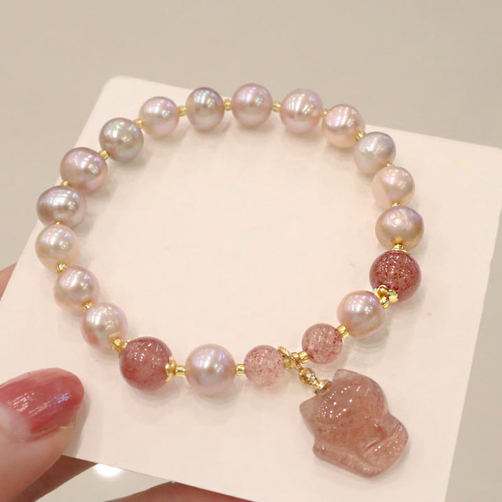 Pulsera con dije curativo de amor de zorro lindo de cuarzo fresa con Buddha Stones