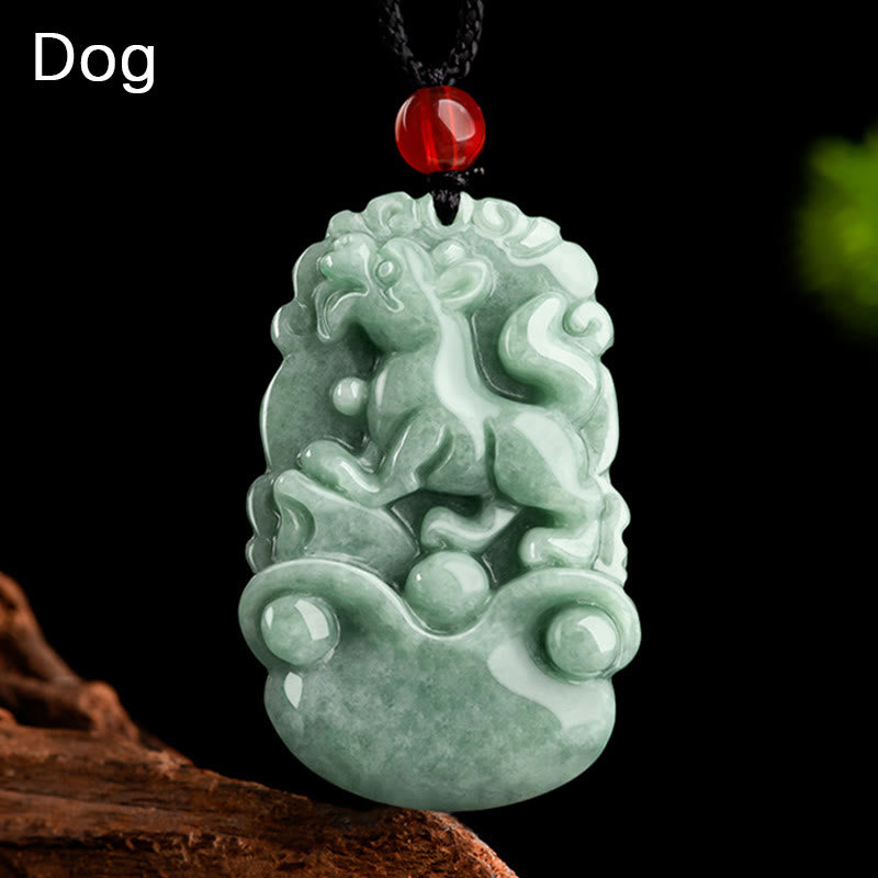 Buddha Stones Jade verde natural 12 Zodíaco chino Suerte Prosperidad Collar Colgante