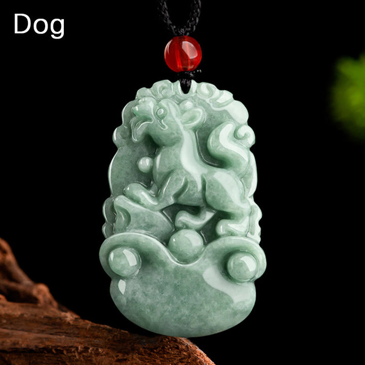 Buddha Stones Jade verde natural 12 Zodíaco chino Suerte Prosperidad Collar Colgante
