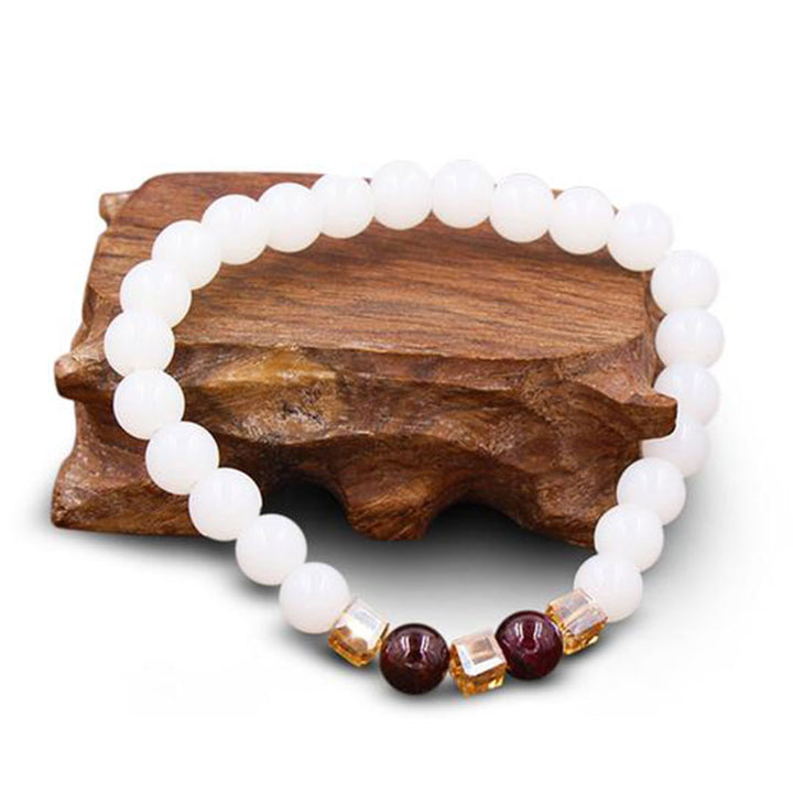 Pulsera de protección de jade blanco natural con Buddha Stones