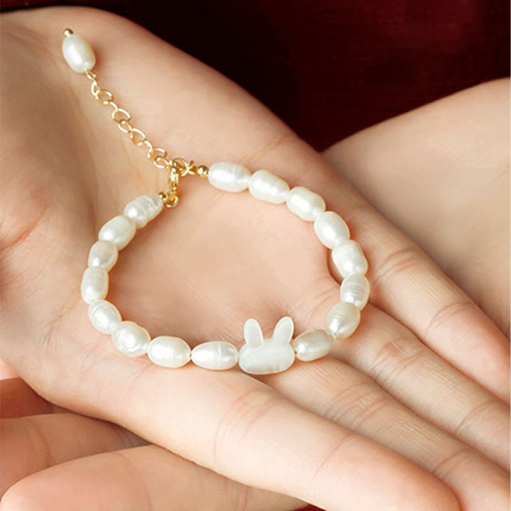 Pulsera de sinceridad de conejo lindo con perlas naturales de Buddha Stones
