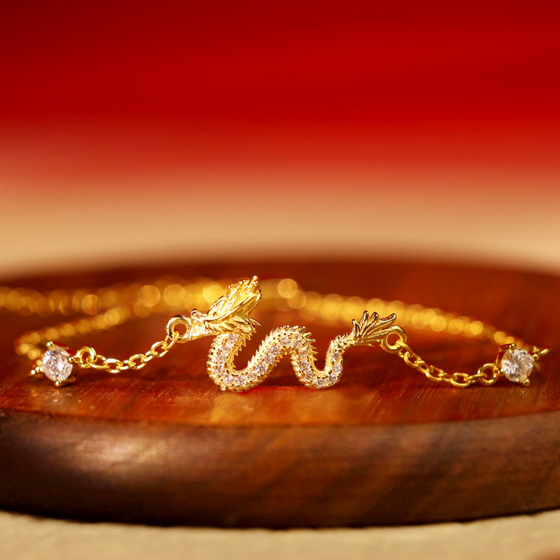 Pulsera de cadena de cuerda roja de la suerte del dragón dorado del Año del Dragón de Plata de Ley 925 con piedras de Buda