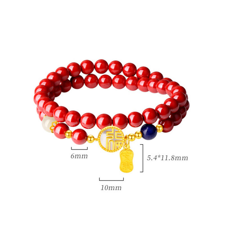 Pulsera de bendición de doble envoltura con carácter Fu de piedra Tridacna de cinabrio de plata de ley 925 de Buddha Stones