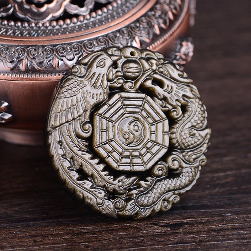 Colgante de collar de energía curativa de obsidiana dorada con Buddha Stones