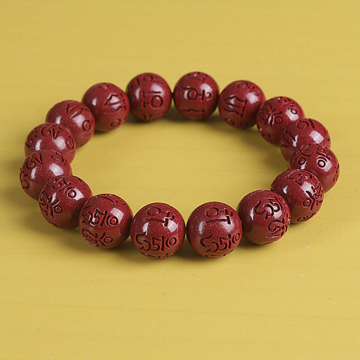 Pulsera de cuentas de cinabrio PiXiu doble Natural Om Mani Padme Hum riqueza y suerte