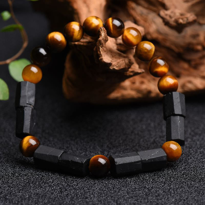 Pulsera positiva de ojo de tigre de turmalina negra natural de Buddha Stones