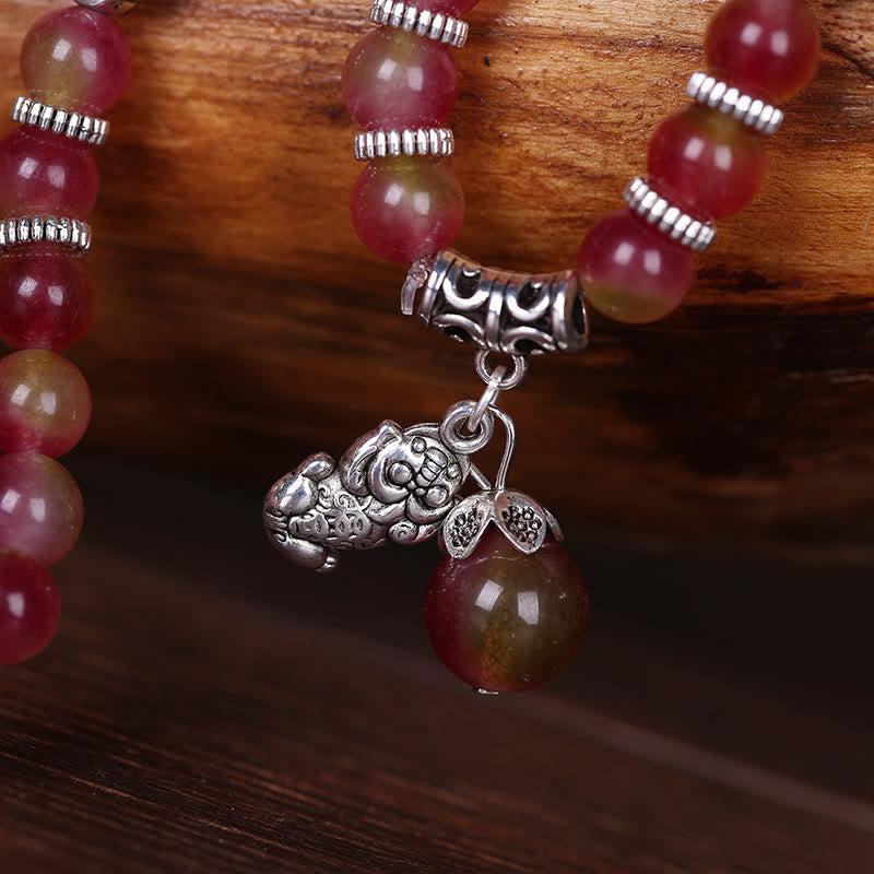 Pulsera de Triple envoltura positiva con elefante PiXiu, turmalina y sandía Natural de Buddha Stones