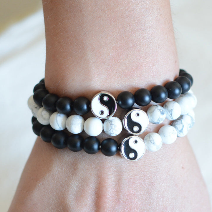 Buddha Stones, 3 uds., cuentas de piedra esmerilada de turquesa blanca Natural, pulsera de riqueza Yin Yang