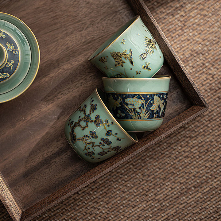 Taza de té de Buddha Stones, flor de mariposa, loto, pez Koi, flor de ciruelo, taza de té de Kung Fu, 100ml