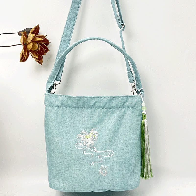 Buddha Stones, glicina, ciruela, loto, flor de cerezo, algodón, lino, lona, bolso cruzado, bolso de hombro