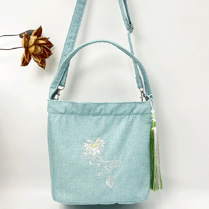 Buddha Stones, glicina, ciruela, loto, flor de cerezo, algodón, lino, lona, bolso cruzado, bolso de hombro