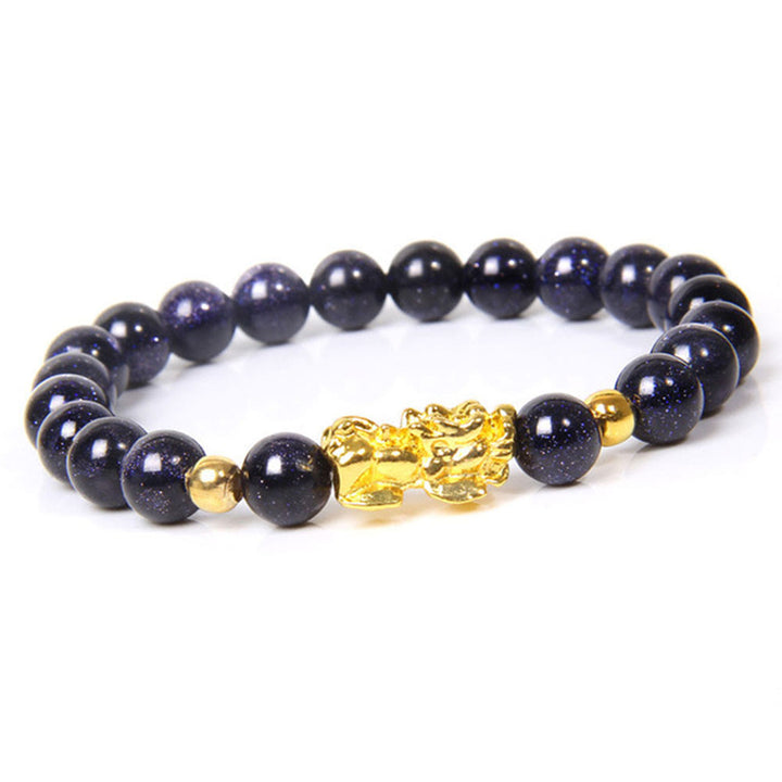 Pulsera de riqueza de obsidiana de Pixiu de la suerte FengShui de Buddha Stones - Arenisca azul (circunferencia de la muñeca: 15-16 cm) - image 1